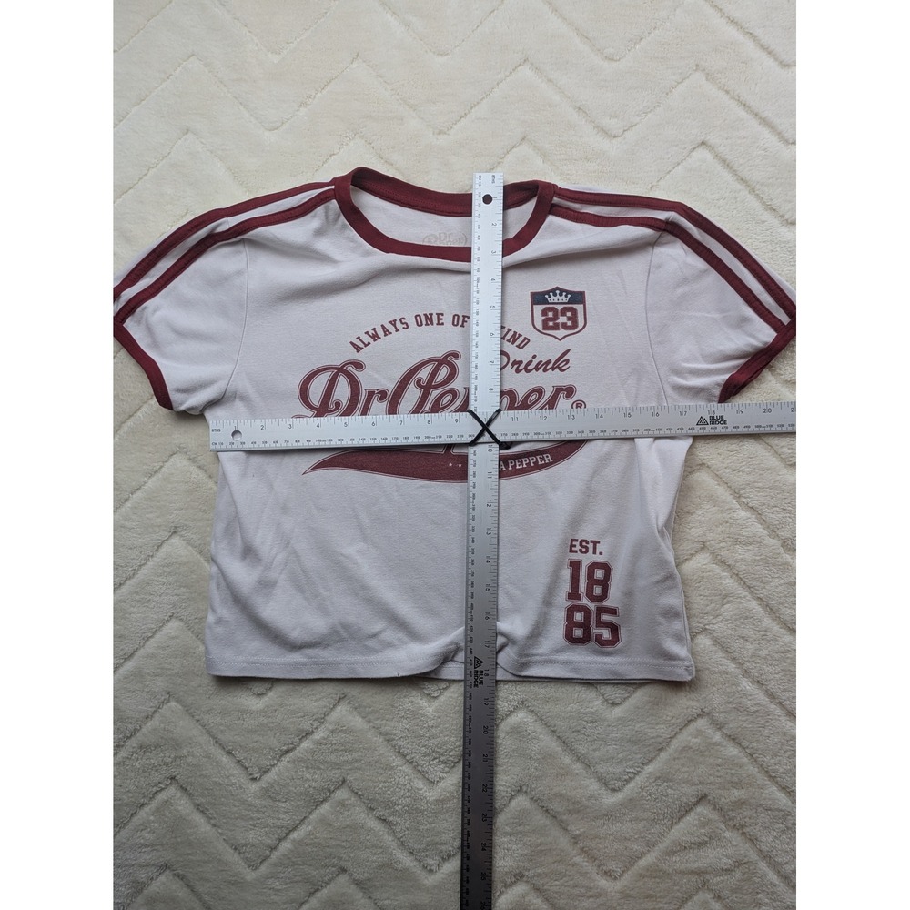 Dr Pepper Graphic Ringer Cropped T-Shirt Gray Maroon Retro Soda Tee Womens S